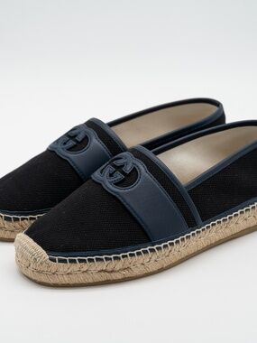 size 8G 8.5 US Gucci Espadrilles Navy Blue Canvas Interlocking GG